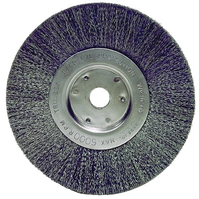 Narrow Face Crimped Wire Wheel, 6 in dia x 3/4 in W Face, 0.006 in Stainless Steel Wire, 6000 RPM