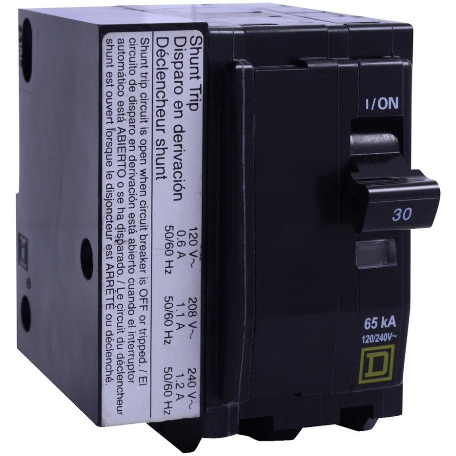 QO Miniature Circuit Breaker, Plug-In, Shunt Trip, 10kA, 120/240 Vac, 2-Pole, 30A