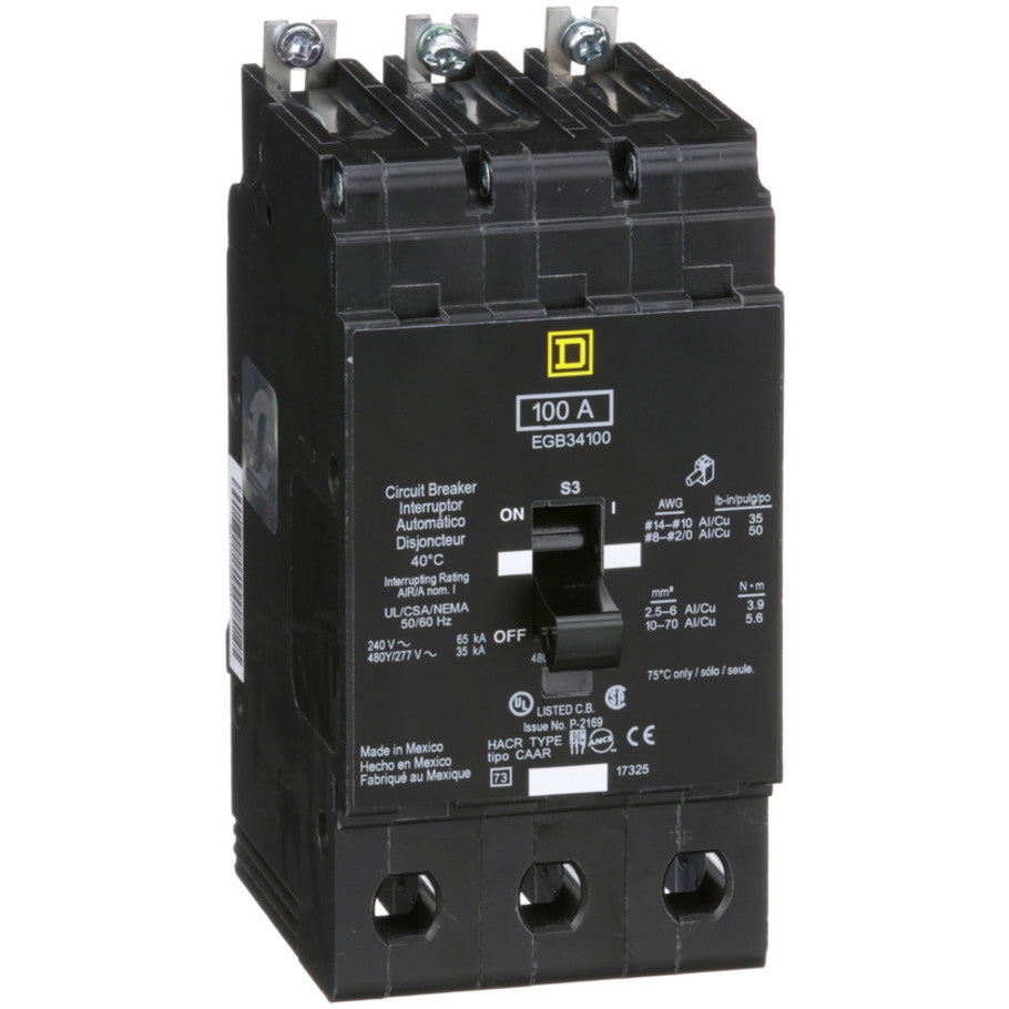 Mini circuit breaker, E-Frame, 100A, 3 pole, 480Y/277VAC, 65kA max, bolt on  TAA
