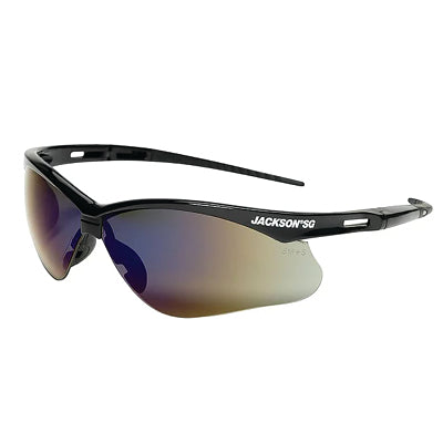 SG Series Safety Glasses, Blue Mirror Poly Lens, Hardcoat Anti-Scratch, Black Poly Half-Frame