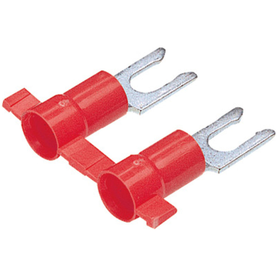 Reel Smart PV18-8LFB-3K Lock Fork Terminal, Red, Vinyl, 18-22 AWG,  8 Stud