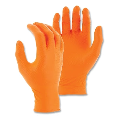 Super Grip Disposable Gloves, Exam Grade with Diamond Grip Pattern, Nitrile, 8 mil, 11/X-Large, Orange