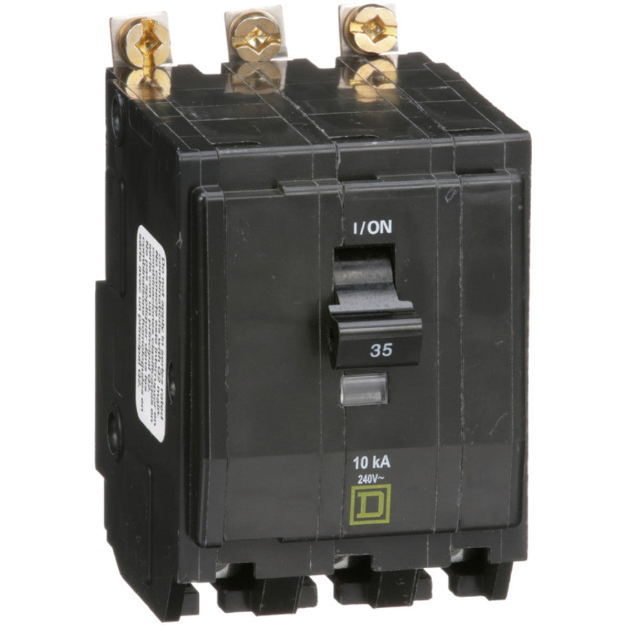 Mini circuit breaker, QO, 35A, 3 pole, 120/240VAC, 10kA, bolt on