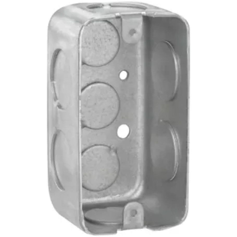 Utility Box, 4 x 2-1/8 in., Steel, 1-7/8 in. D, (6) 3/4 in. Side KO, (3) 1/2 in. Bottom KO