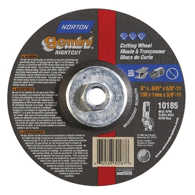 Gemini RightCut Right Angle Cut-Off Wheel, Type 27/42, 6 in dia x 0.045 in Thick x 5/8 in-11 Arbor, 1 EA/EA