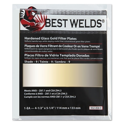 Hardened Glass Gold Filter Plate, Gold/9, 4.5 in x 5.25 in, SH9, Glass