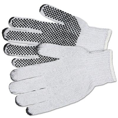 PVC Dot String Knit Gloves, Large, Natural/Black PVC Dots