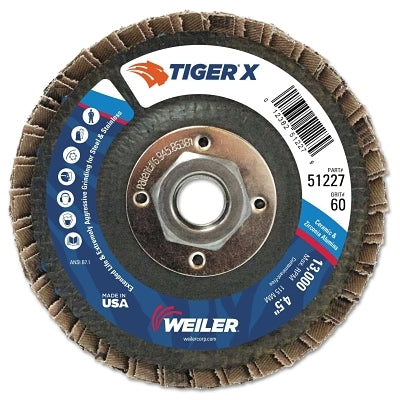 Tiger X Flap Disc, 4-1/2 in Flat, 60 Grit, 5/8 in - 11 Arbor