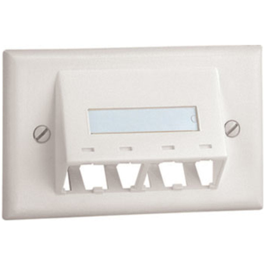 Faceplate, ABS, Screw Mount, 4 Port, White, 1 per Package, 10 per Package, 4.5 x 2.75 x 1.07 in., One Gang Bracket, Yes