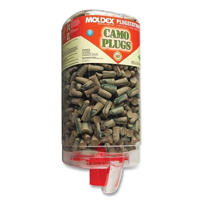 PlugStation Earplug Dispenser, Disposable Plastic Bottle, Foam Earplugs, Tan/Green Swirls/Streaks, CAMO PLUGS