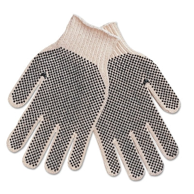 PVC Dot String Knit Gloves, Large, Natural/Blue PVC Blocks
