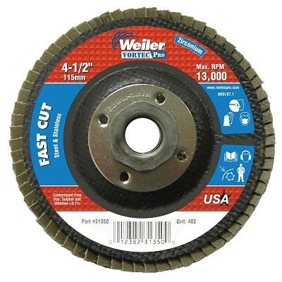Vortec Pro Abrasive Flap Disc, 4-1/2 in dia, 40 Grit, 5/8 in-11, 13000 rpm, Type 29