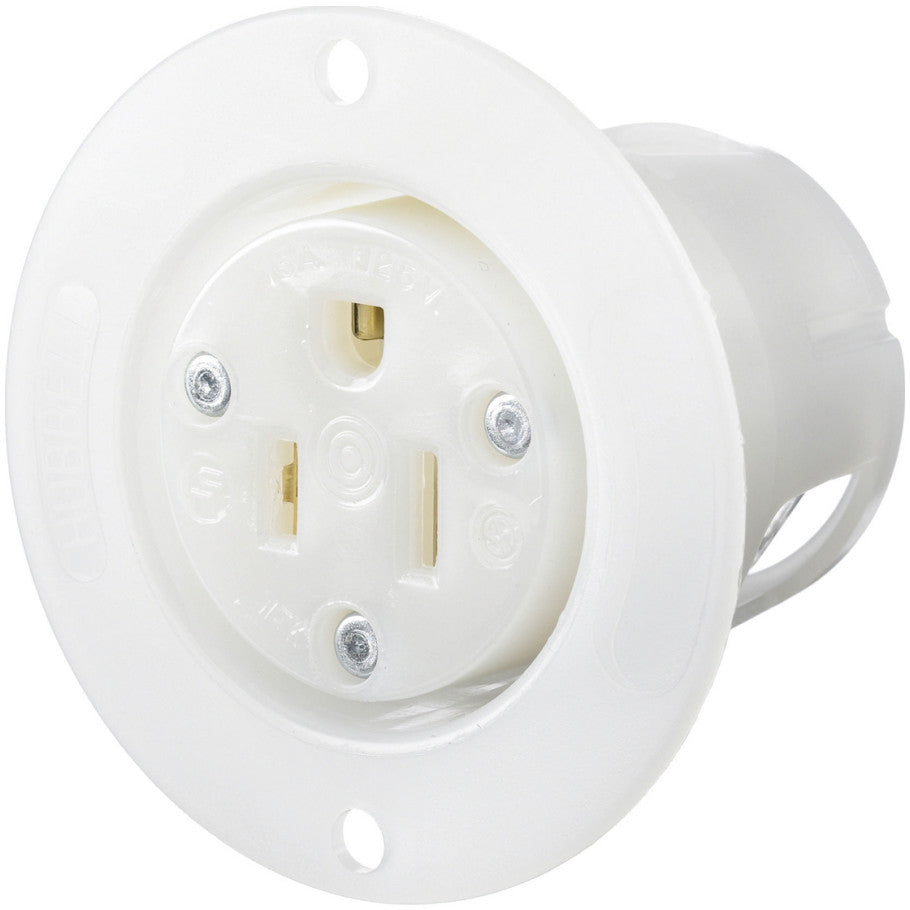 Nylon 15A 125V 2P3W NEMA 5-15R Back-Wired Straight Blade Flanged Receptacle, White