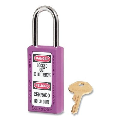 Zenex Thermoplastic Safety Lockout Padlock, 411, 1-1/2 W x 3 H Body, 1-1/2 in H Shackle, KD, Purple