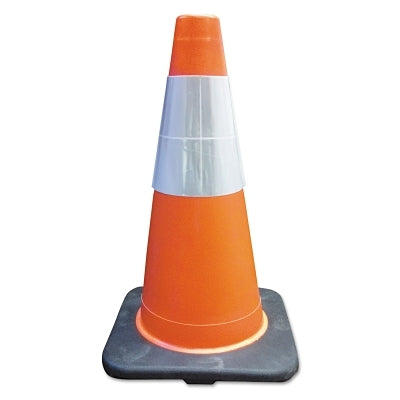 PVC Traffic Cone, 18 in, 6 in Upper Reflective Collar, PVC, Orange/Black