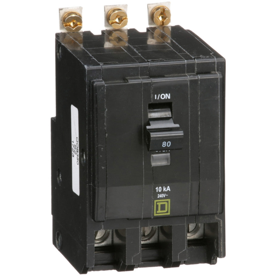 QOB Miniature Circuit Breaker, Bolt On, 3 Pole, 80A, 120/240V, 10kA