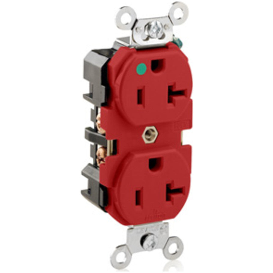 Duplex Receptacle, Extra Heavy Duty Hospital Grade, 20A, 125V, 2P3W, Red