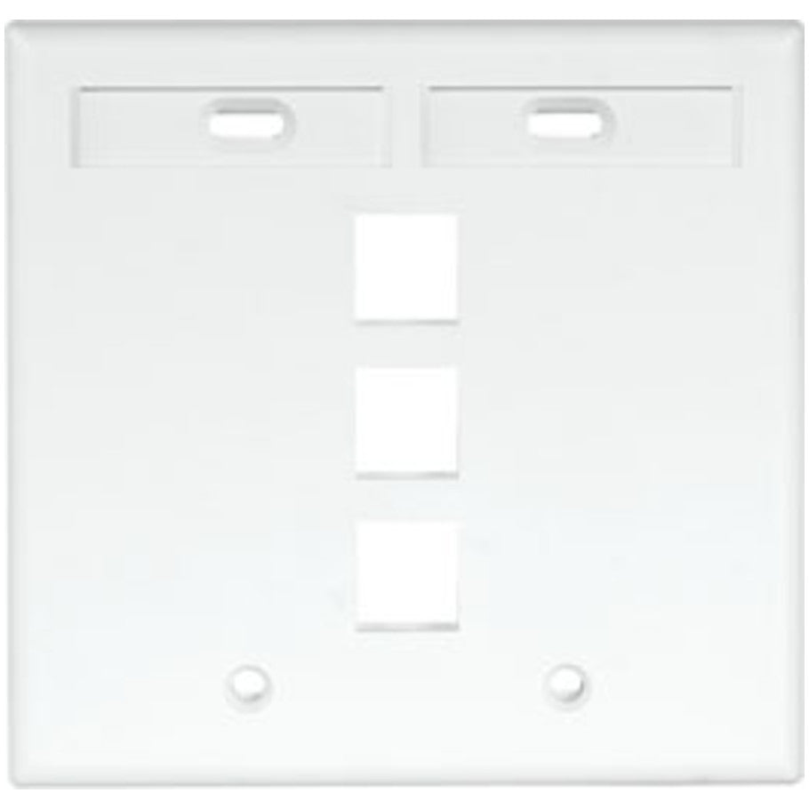 Dual-Gang QUICKPORT Wallplate with ID Windows, 3-Port, White