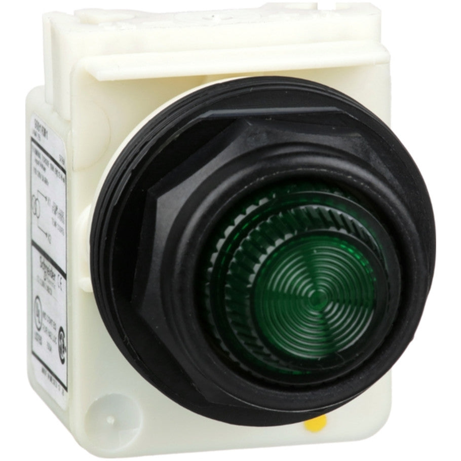 Type SK 30mm Pushbutton Pilot Light, Standard, Corrosion Resistant, Transformer Style, 110/120V, Green Plastic Fresnel Cap