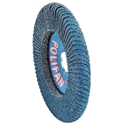 POLIFAN Z SGP Curve Steelox Flap Disc, 5 in dia x7/8 in Arbor, 40 Grit, Zirconia, 12200 RPM, Medium Radius
