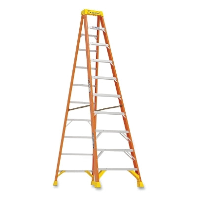 Fiberglass Stepladder, 6210, Type IA, 10 ft L, 30.36 in W, Single-Sided, 300 lb Load Capacity, Orange/Yellow