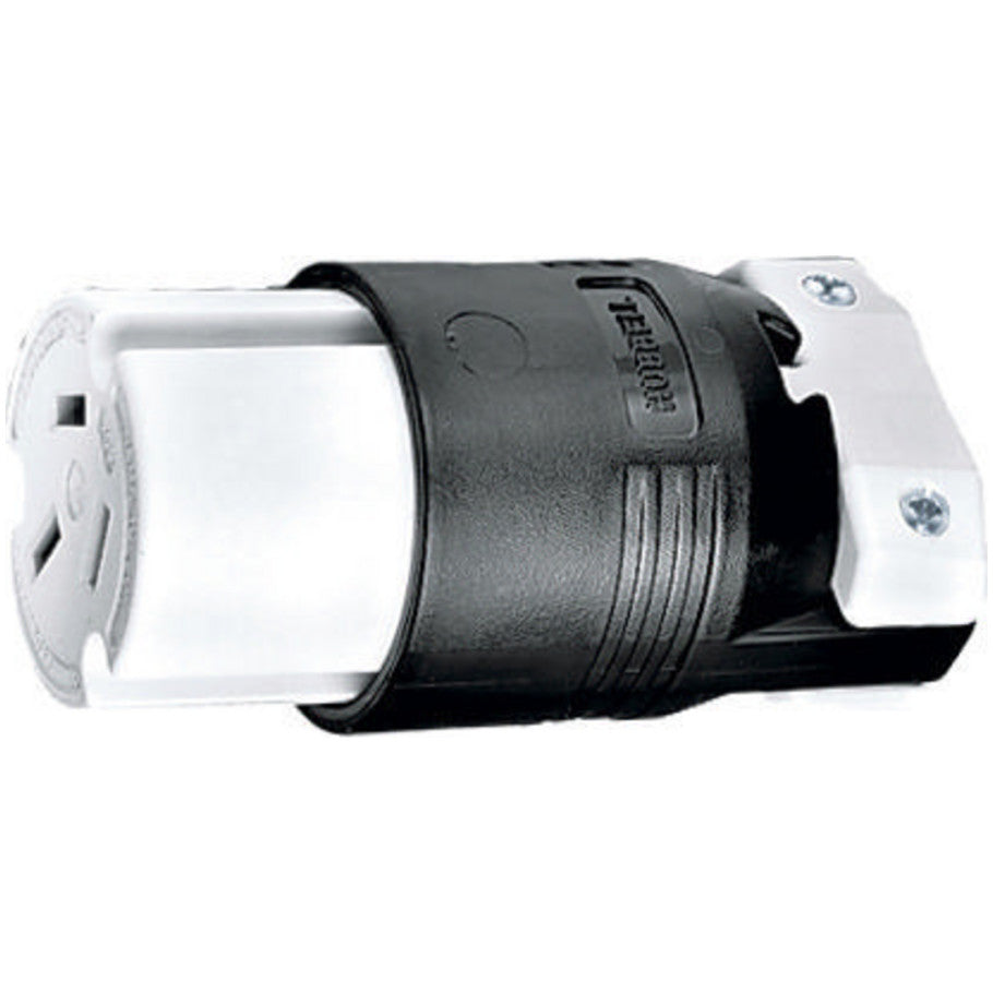 Insulgrip Straight Blade Connector Body, 50A, 125/250V, 3P3W, Cord Dia. 0.625 to 1.218 in., Black/White