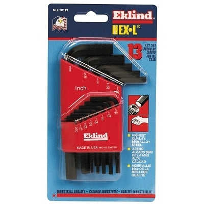Hex-L Key Set, 13 per holder, Hex Tip, Inch, Short Arm