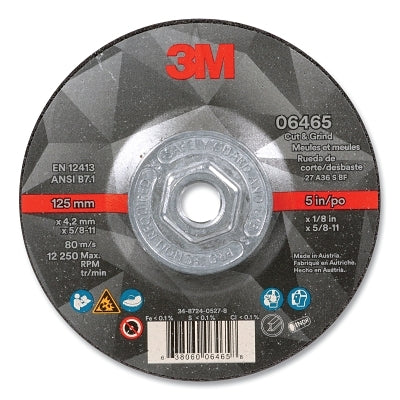 3M 638060-06465 Cut and Grind Wheel, 5 in dia, 0.125 in thick, 5/8 in-11 arbor, 36+ Grit, Precision Shaped Ceramic