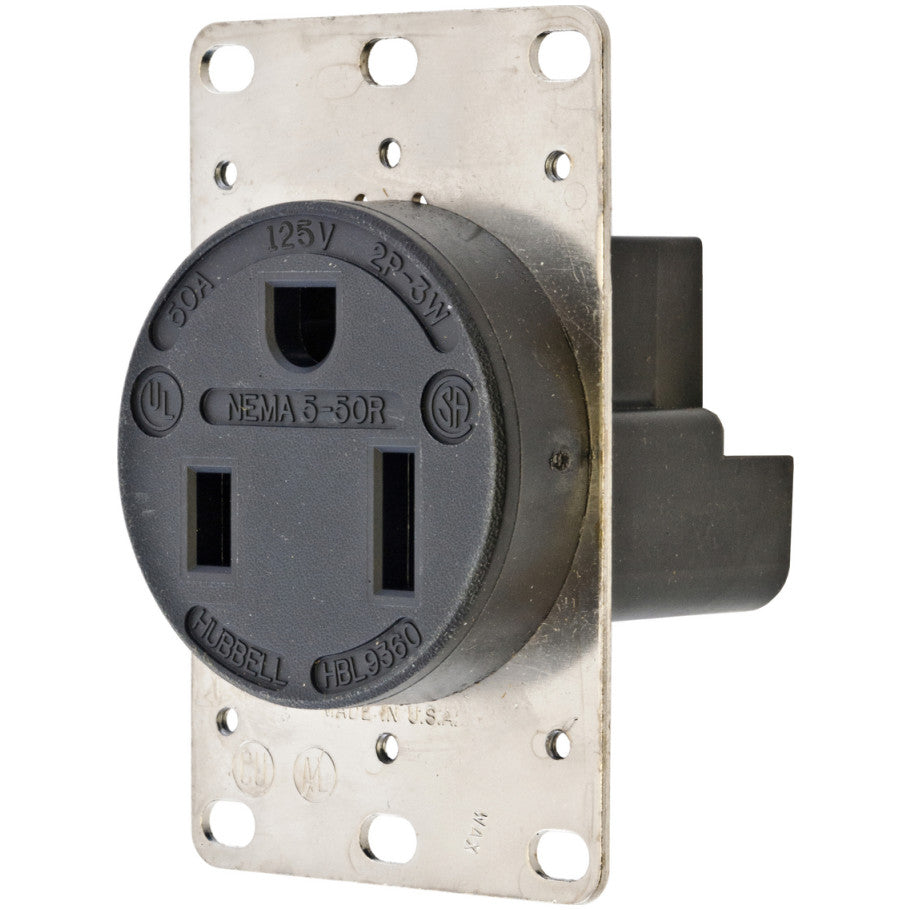 RTP 50A 125V Straight Blade Single Receptacle, Black