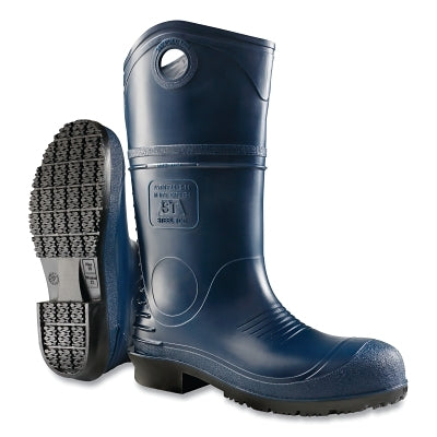DuroPro Rubber Boots, Steel Toe, Men's 5, 16 in Boot, Polyblend/PVC, Blue/Black