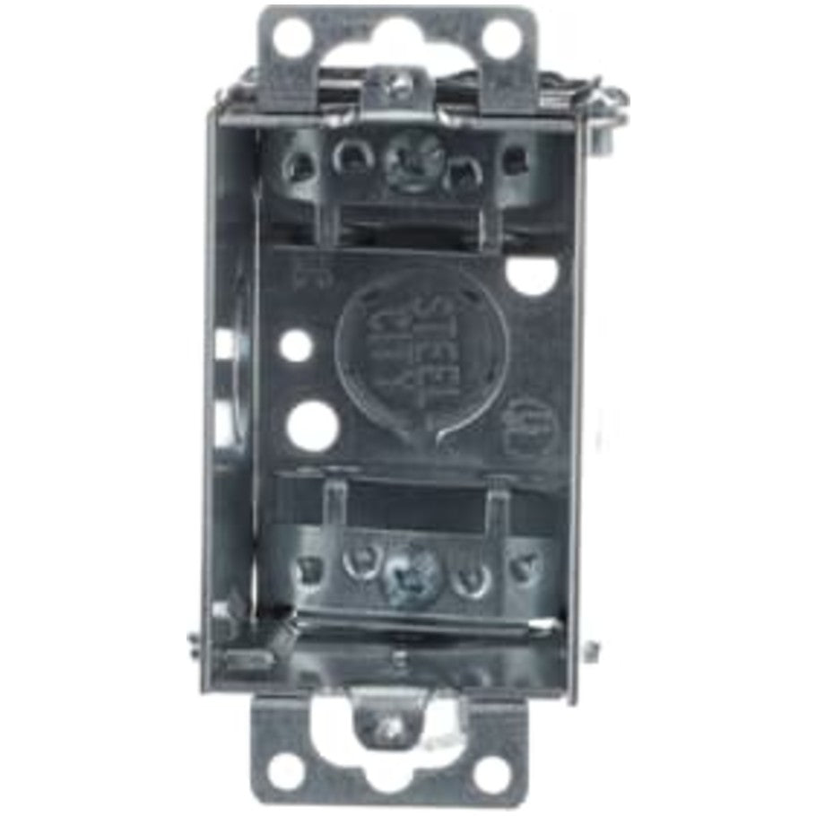 3x2 Switch Box, Gangable, Steel, 2-1/2 in.D, (2) 1/2 in. Side KO, (1) 1/2 in. Bottom KO, Mounting Ears, (2) C-3 Clamps, Old Work
