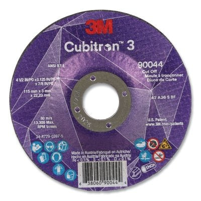 3M 638060-90044 Cubitron 3 Cut-Off Wheel, 4-1/2 in dia x 0.125 in Thick x 7/8 in Arbor, 36+ Grit, T27