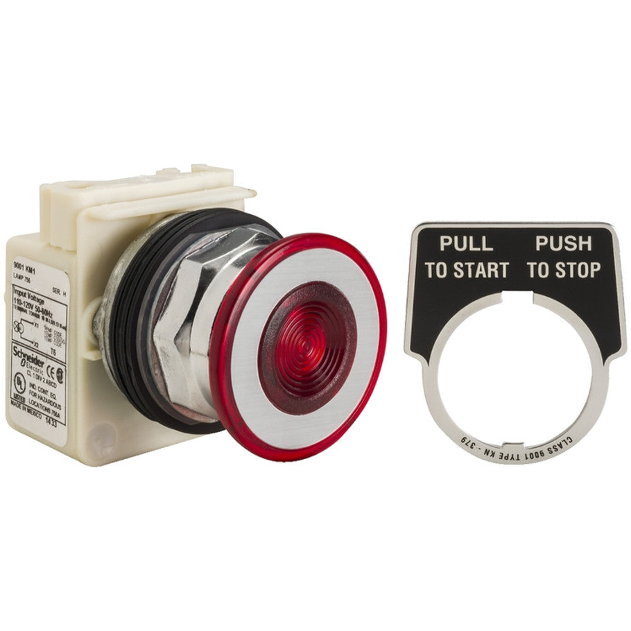 Type K Illuminated Plastic Screw-On 30mm Mushroom Operator, Maintained Push-Pull, No Contacts, 2-Position, Red Button