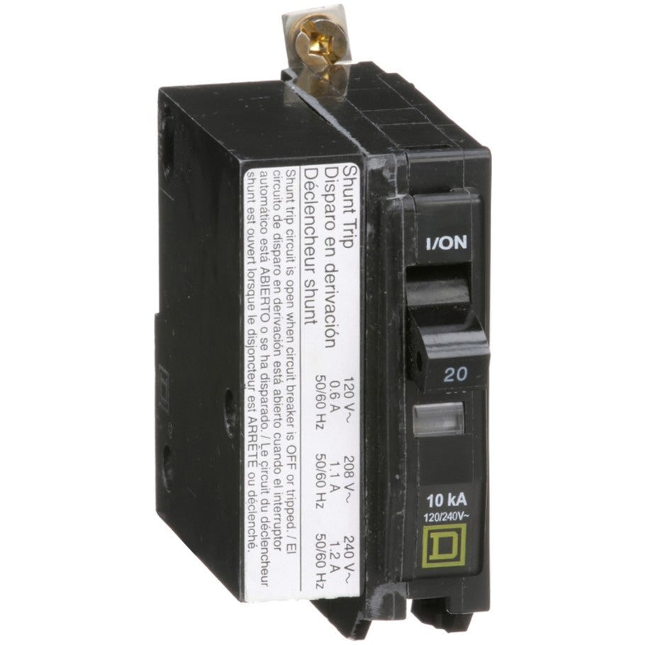QOB Miniature Circuit Breaker, Bolt On, 1 Pole, 20A, 120/240V, 10kA, Shunt Trip