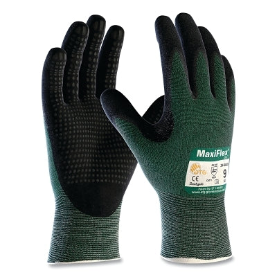 MaxiFlex Cut by ATG Premium Nitrile Coated Gloves, Micro Dot Palm, X-Small, Black/Green