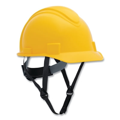Short Brim Hard Hat, 4-point Ratchet Suspension, Non-Vented, Yellow