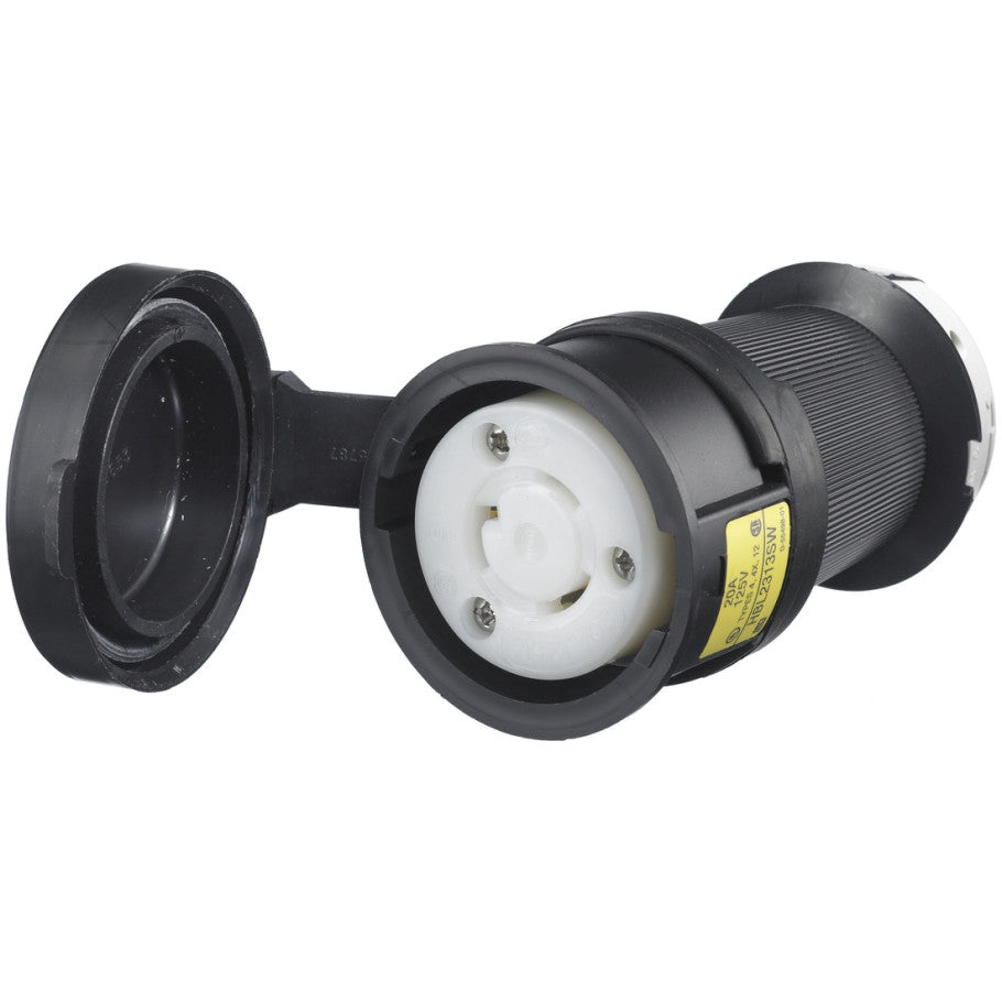 Locking Devices, Twist-Lock, Watertight Safety-Shroud, Female Connector Body, 20A 125V AC, 2-Pole 3-Wire Grounding, White