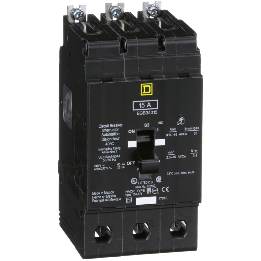 Mini circuit breaker, E-Frame, 15A, 3 pole, 480Y/277VAC, 65kA max, bolt on  TAA