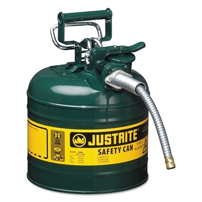 Type II AccuFlow Safety Can, Oil, 2 gal, Green, Includes 5/8 in OD Flexible Metal Hose