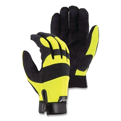 Armor Skin Mechanics Gloves with Knit Back, Armor Skin, 9/Medium, Black/Hi-vis Yellow, Velcro Cuff