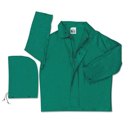 388J Dominator Detachable Hood Rain Jacket, 0.42 mm, PVC/Hi-tensile Poly/PVC, Green, Large