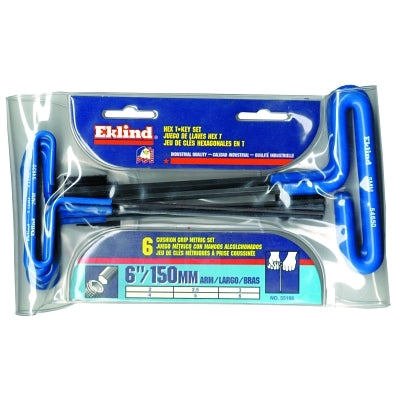 Cushion Grip Hex T-Key Sets, 6 per pouch, Hex Tip, Metric, 6 in Handle