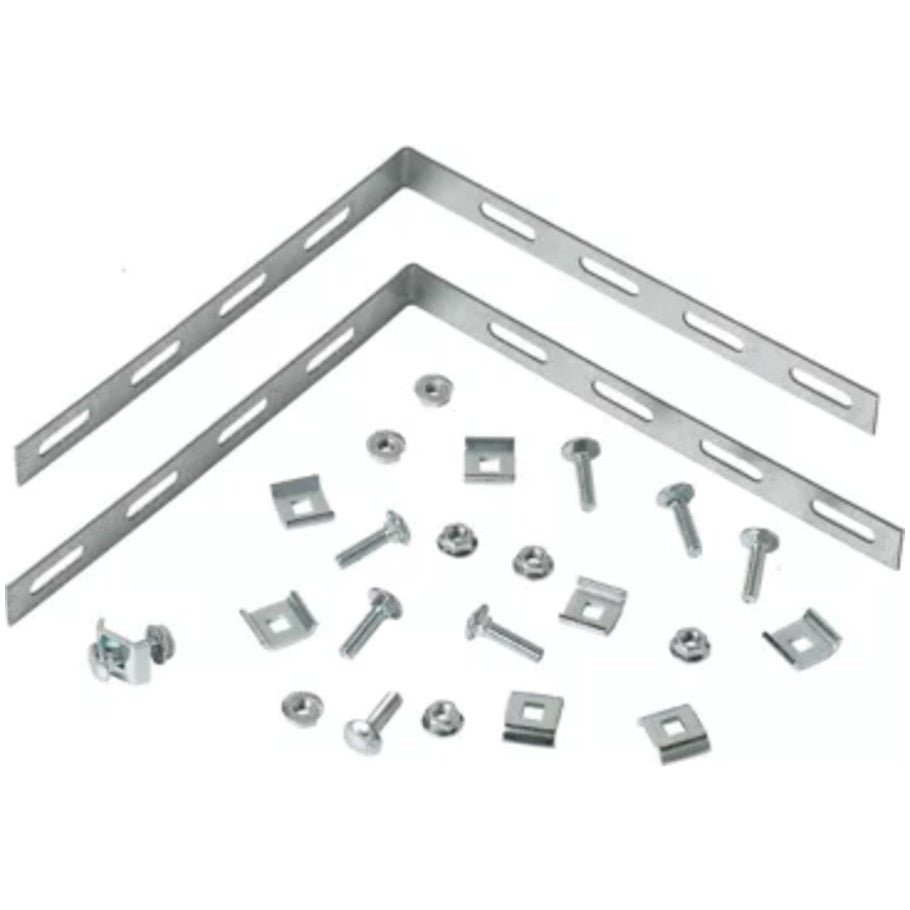 90 degree bracket kit includes 2, 90 degree splice bars and  8 washers