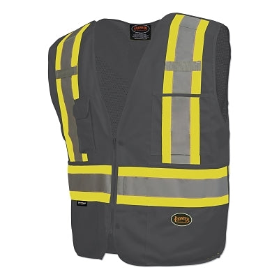 6935AU/6936AU/6937AU HV Zip-Up Snap Break Away Safety Vest, Medium, Black