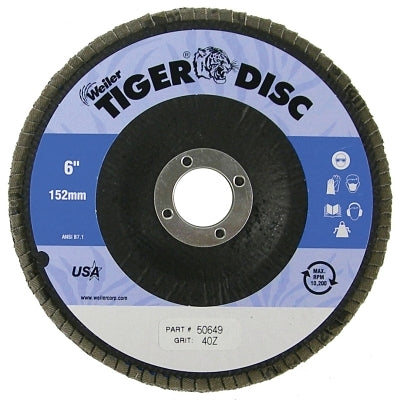 Tiger Disc Abrasive Flap Discs, 6 in, 40 Grit, 7/8 Arbor, 10,200 rpm