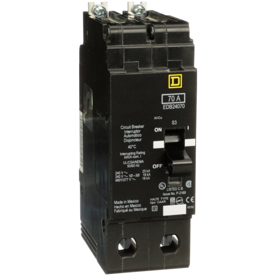 Mini circuit breaker, E-Frame, 70A, 2 pole, 480Y/277VAC, 25kA max, bolt on  TAA