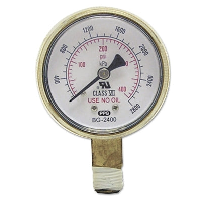 Pressure Gauge, 2 in, 200 psi, Brass, 1/4 in NPT