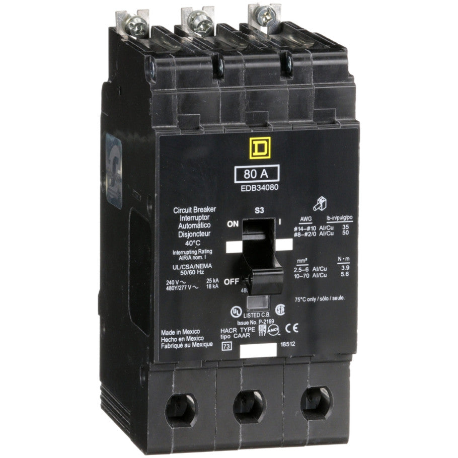 Mini circuit breaker, E-Frame, 80A, 3 pole, 480Y/277VAC, 25kA max, bolt on  TAA