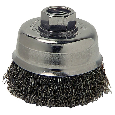 Crimped Wire Cup Brush, 3 in Dia, 5/8 in-11 Arbor, 0.014 in Carbon Steel