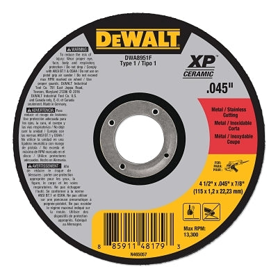 Elite Series Cutting Wheel, 4-1/2 in dia x 7/8 in Arbor x 0.045 in Thick, 13300 RPM, Type 1, Ceramic
